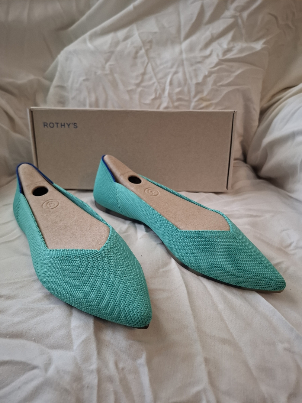 Rothy's Teal Pointed Knit Flat - Picture 2 of 5